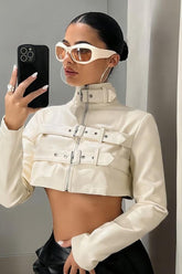 street style retro short leather jacket